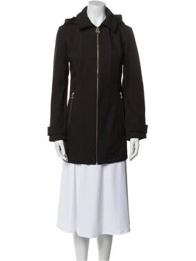 Michael Kors Black Hooded Zip-Front Trench Coat